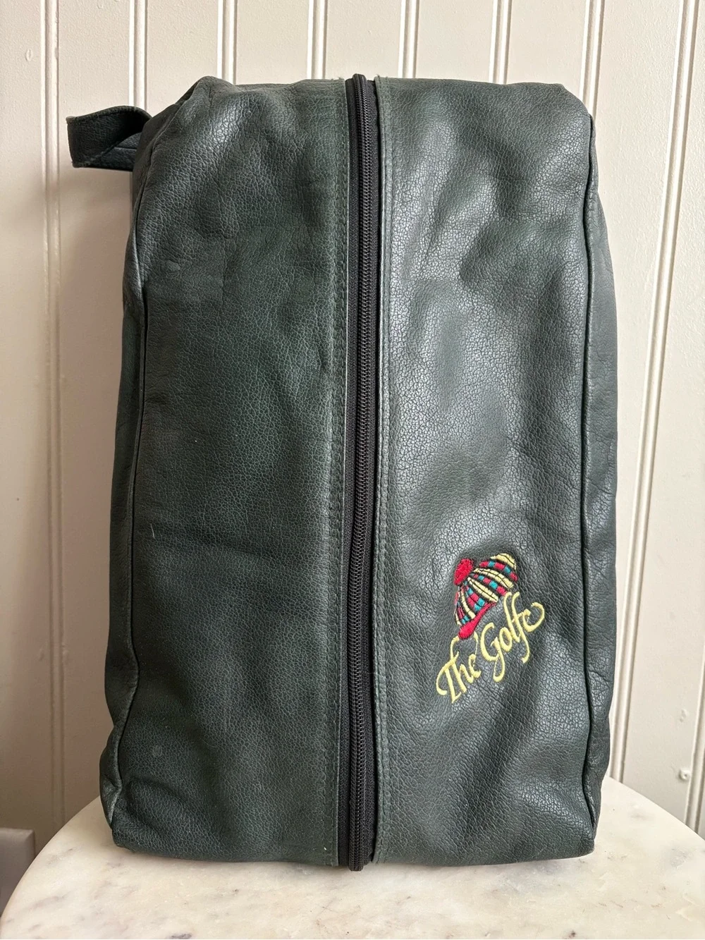 Vintage Golf Shoes Travel Bag Green Faux Leather & Black Velour VTG Grandpacore